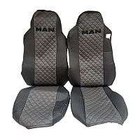 Чехлы "SC" MAN TGA / TGM / TGL / TGS / TGX (2000-)(2 Ремня) чёрный-сер. 2-ой Ромб, чёрная строчка