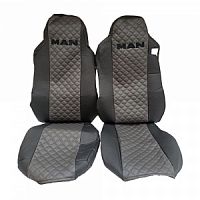 Чехлы "SC" MAN TGA / TGM / TGL / TGS / TGX (2000-)(2 Ремня) чёрный-сер. 2-ой Ромб, чёрная строчка